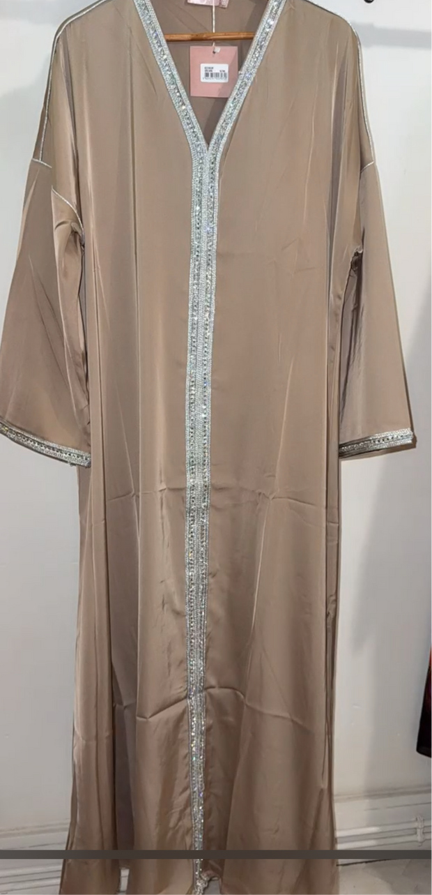 Abaya avec strass argentée