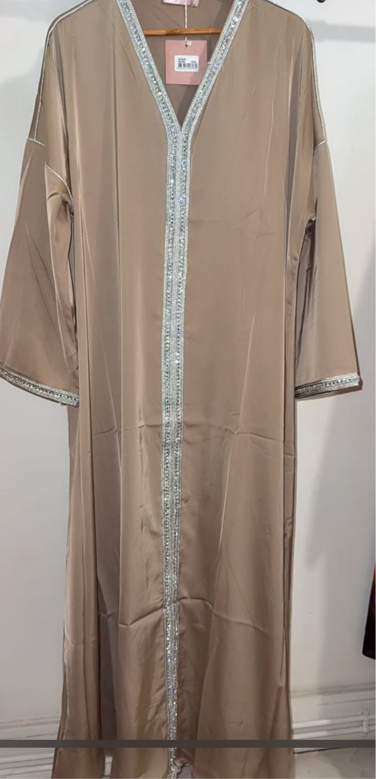 Abaya avec strass argentée