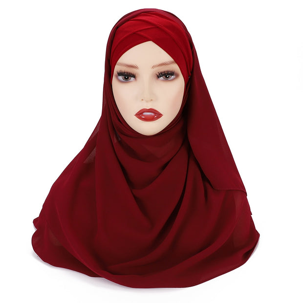 Foulard Hijab instantané en mousseline de soie avec bonnets - secrets glamour