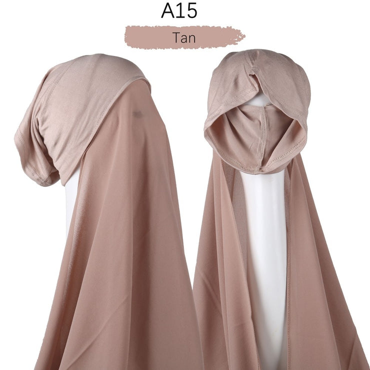 Hijab lux mousseline bonnet intégré - secrets glamour