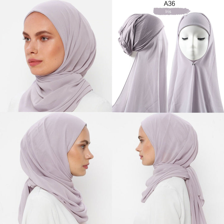 Hijab lux mousseline bonnet intégré - secrets glamour