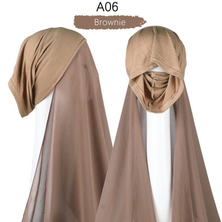 Hijab lux mousseline bonnet intégré - secrets glamour