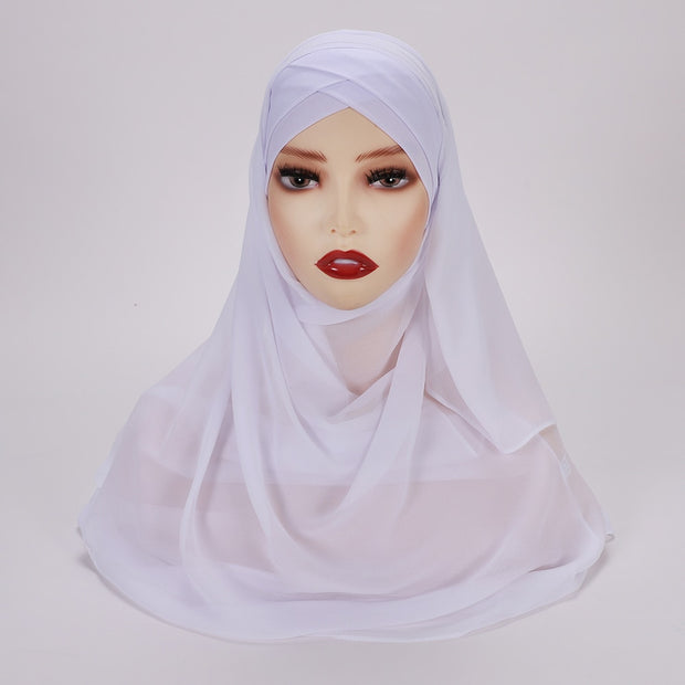Foulard Hijab instantané en mousseline de soie avec bonnets - secrets glamour
