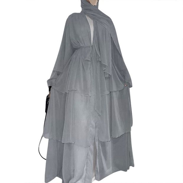 Abaya – Robe musulmane à trois couches en mousseline de soie - secrets glamour